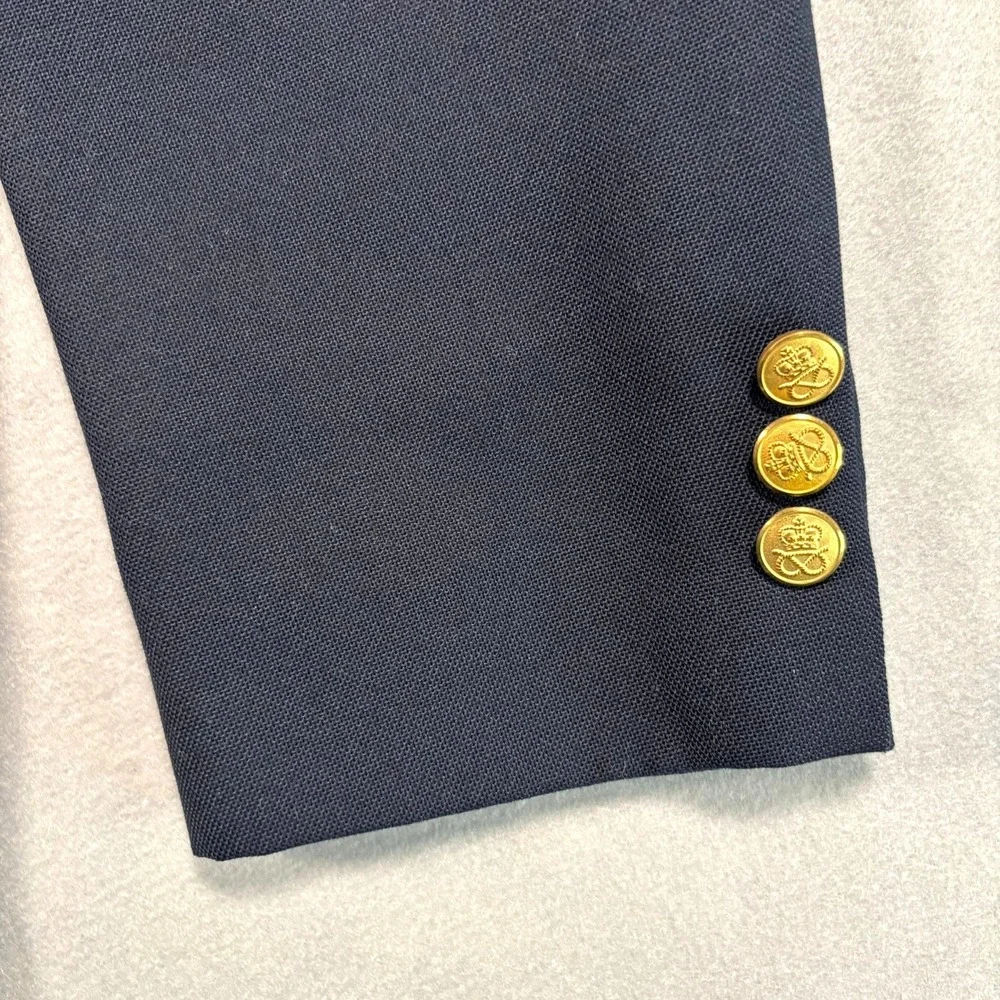 VTG Stafford Navy Blue Sport Coat Blazer Gold Crest Buttons 42R Ivy League